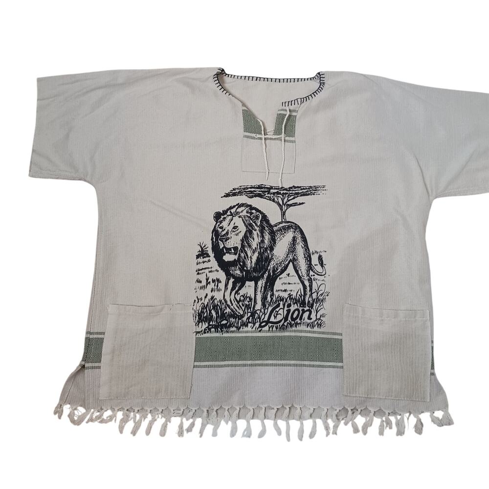 East African Unisex Woven Kikoy Lion Shirt